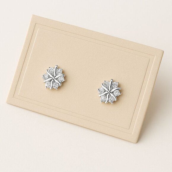 Dainty Floral S925 Silver Stud Earrings – 0.8cm / 0.31in - Picture 5 of 5